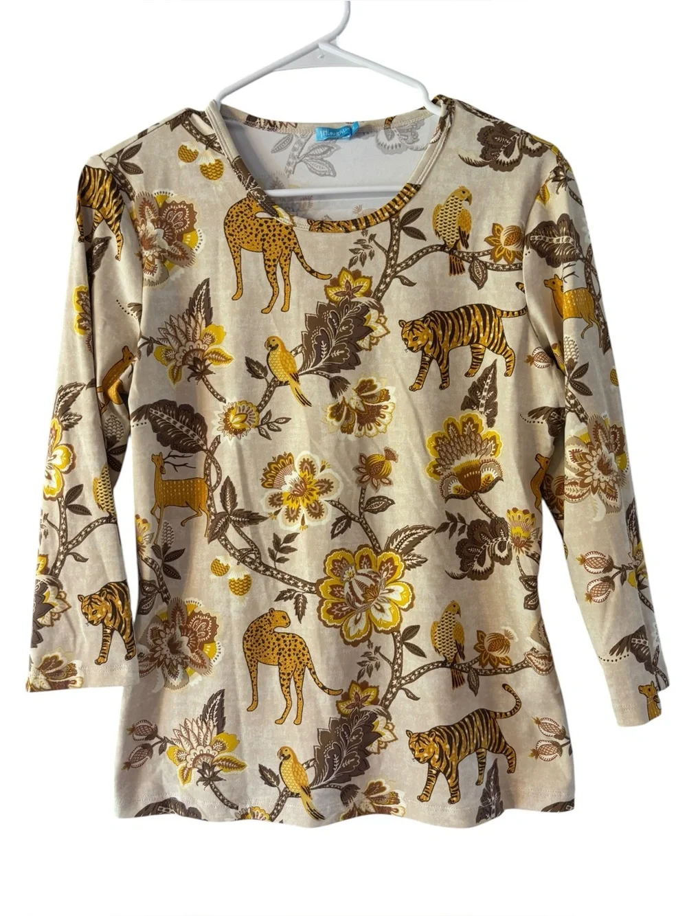 J.McLaughlin Signature Sand Gold Tigris Knit 3/4 Sleeve Top Size Medium